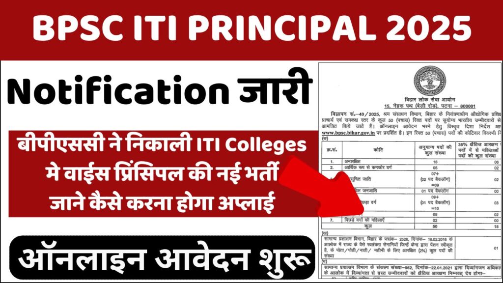 BPSC Vice Principal ITI Recruitment 2025 : शानदार सरकारी नौकरी पाने का सुनहरा अवसर