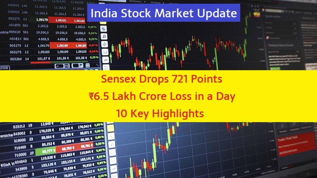 India Stock Market Update: Sensex Drops 721 Points, ₹6.5 Lakh Crore Loss in a Day – 10 Key Highlights
